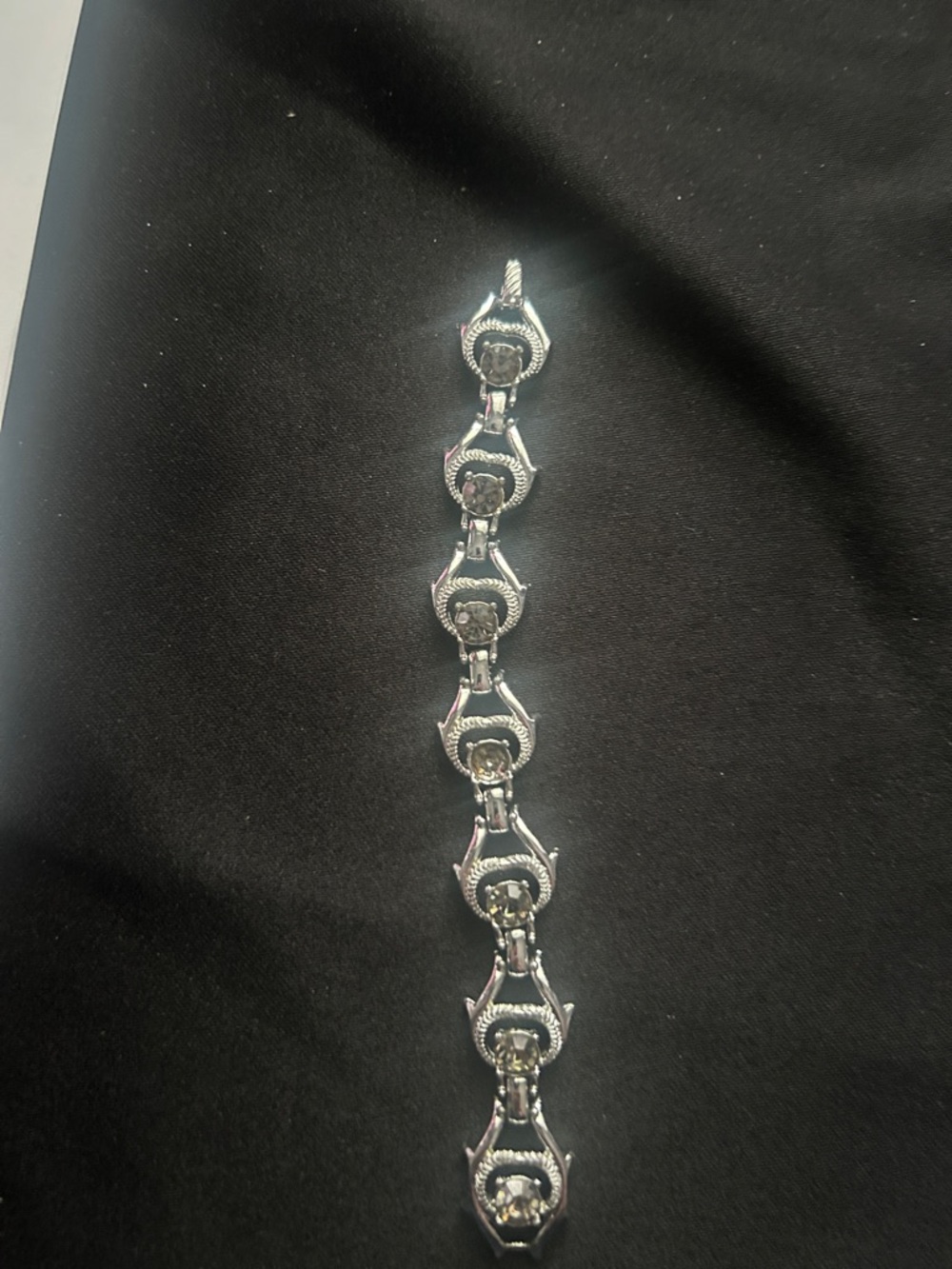Silver-Tone Linked Bracelet with Crystal Accents